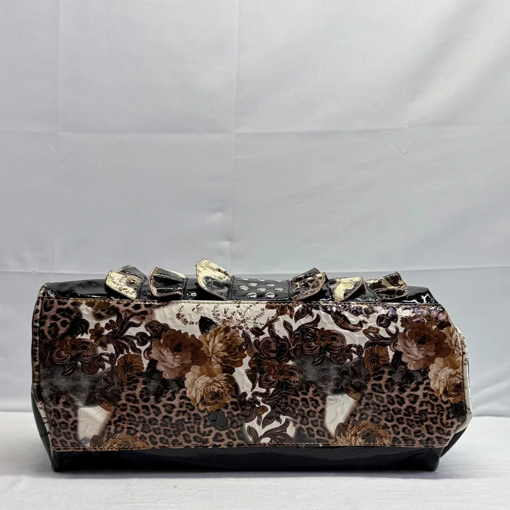 Y2K Satchel Bag Womens Large Leopard Floral Patent Ruffles Studded McBling Bratz